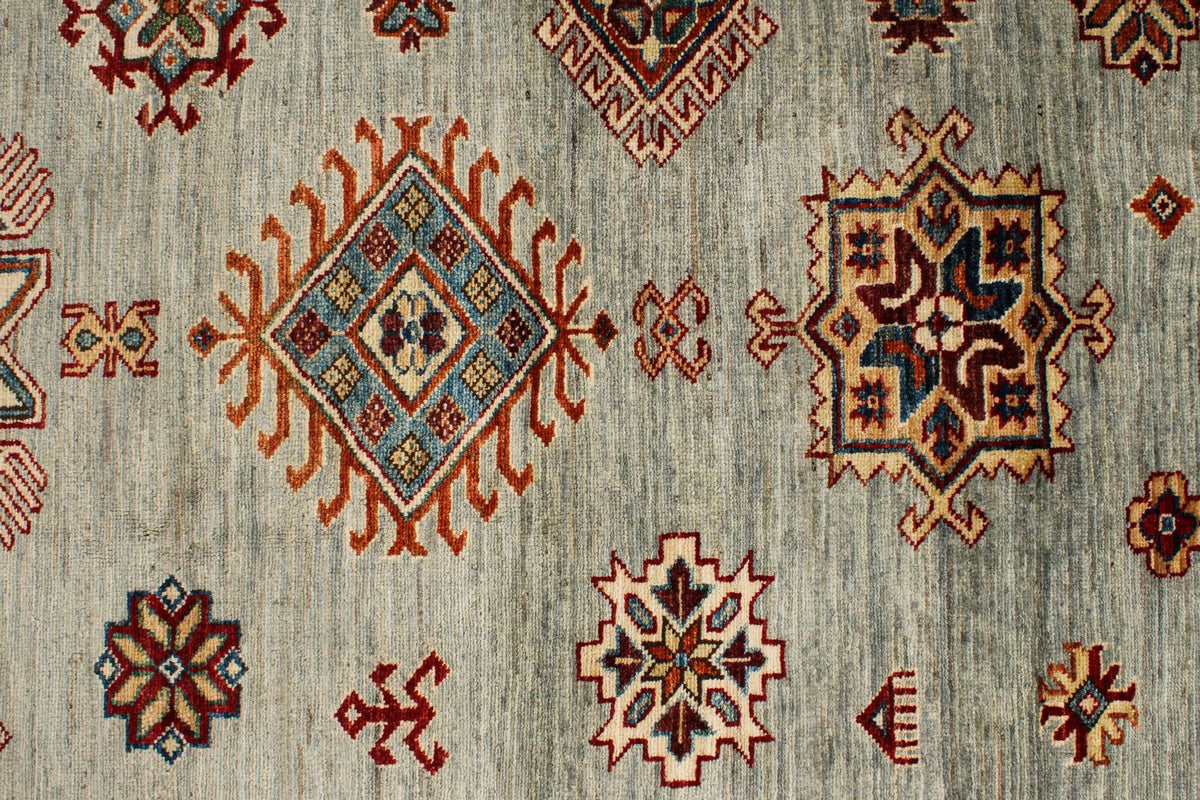 9x12 Gray and Multicolor Kazak Tribal Rug