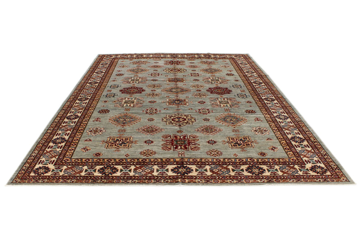9x12 Gray and Multicolor Kazak Tribal Rug