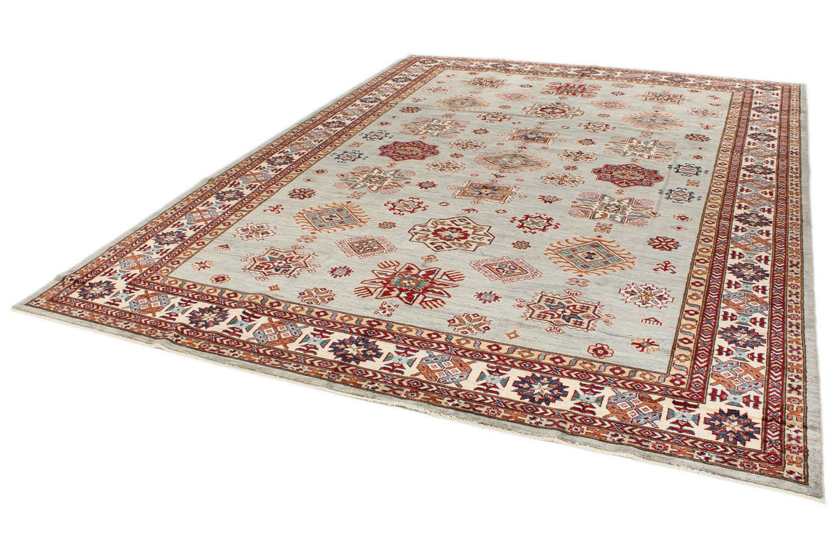 9x12 Gray and Multicolor Kazak Tribal Rug