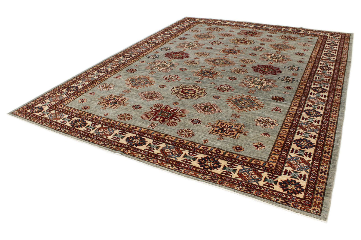9x12 Gray and Multicolor Kazak Tribal Rug