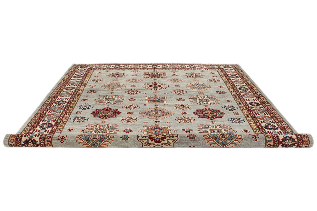 9x12 Gray and Multicolor Kazak Tribal Rug