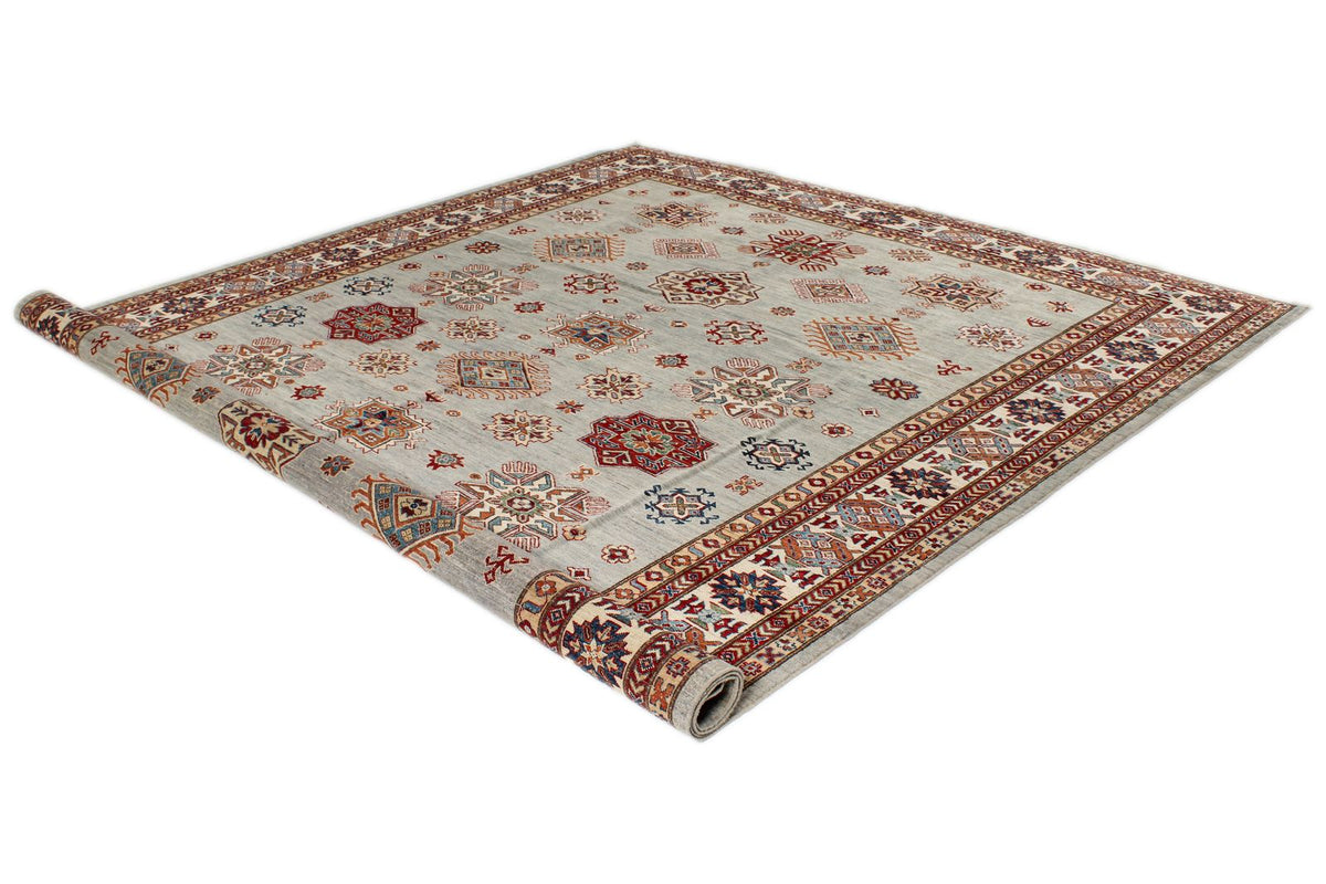 9x12 Gray and Multicolor Kazak Tribal Rug