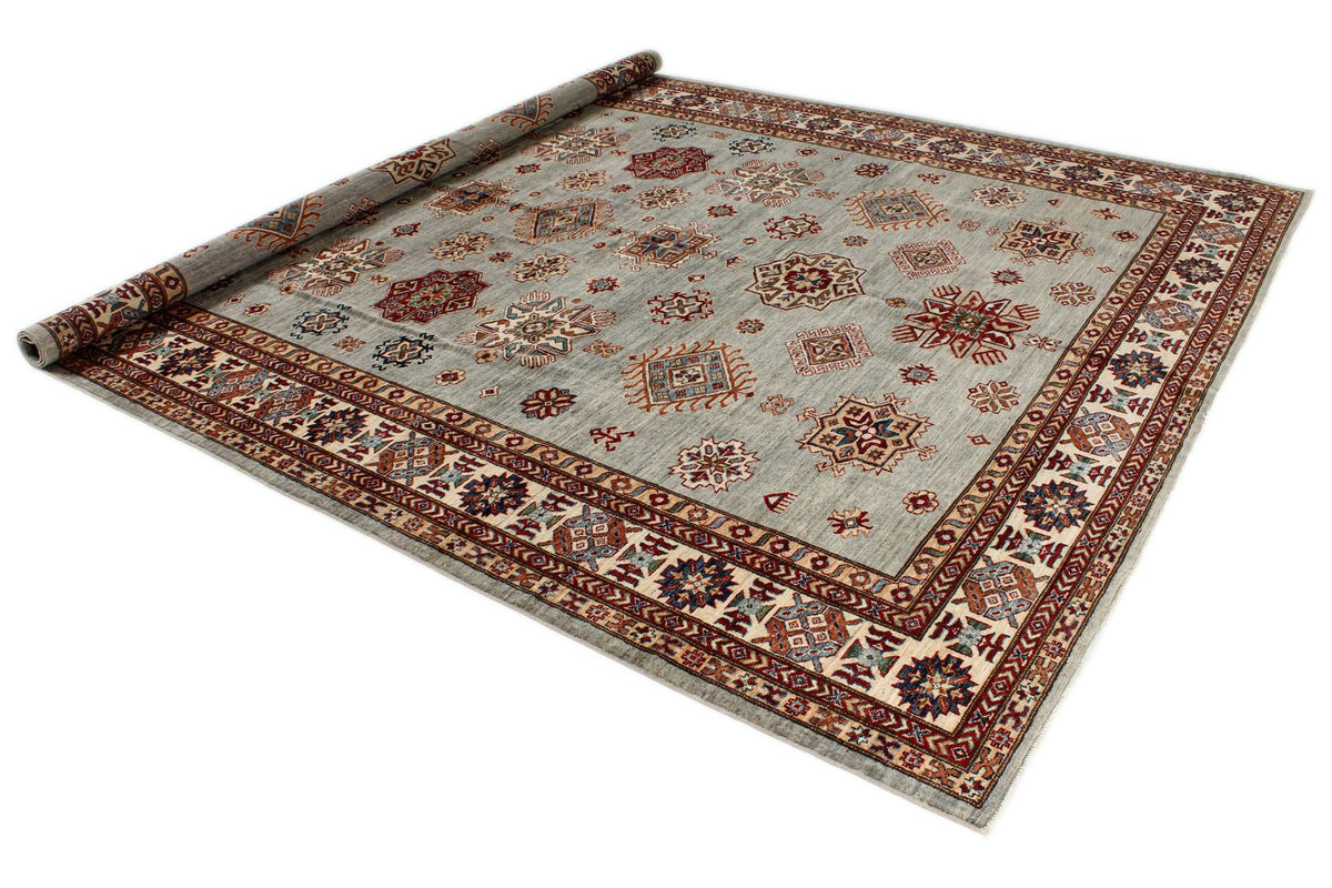 9x12 Gray and Multicolor Kazak Tribal Rug
