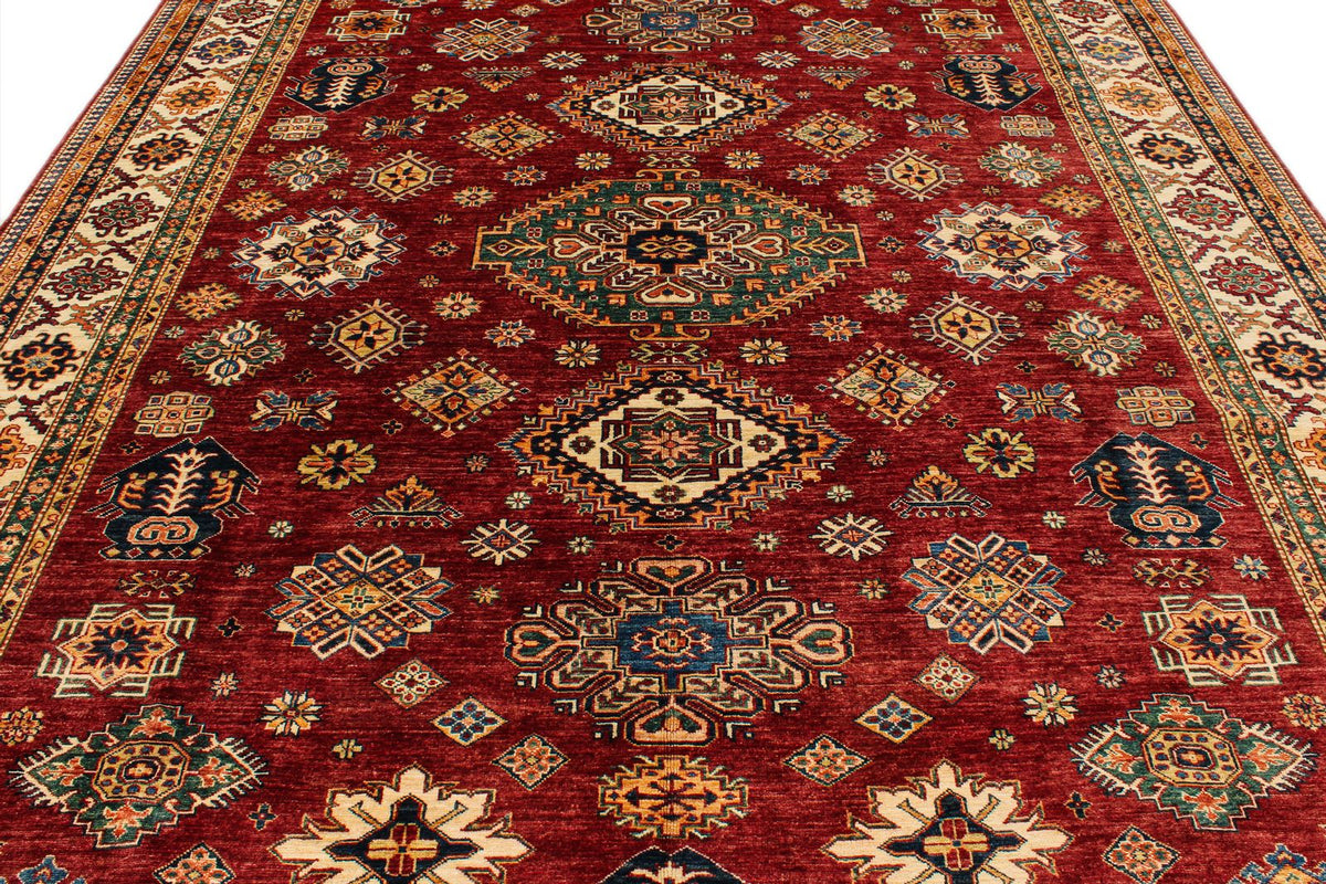 9x12 Rust and Multicolor Kazak Tribal Rug