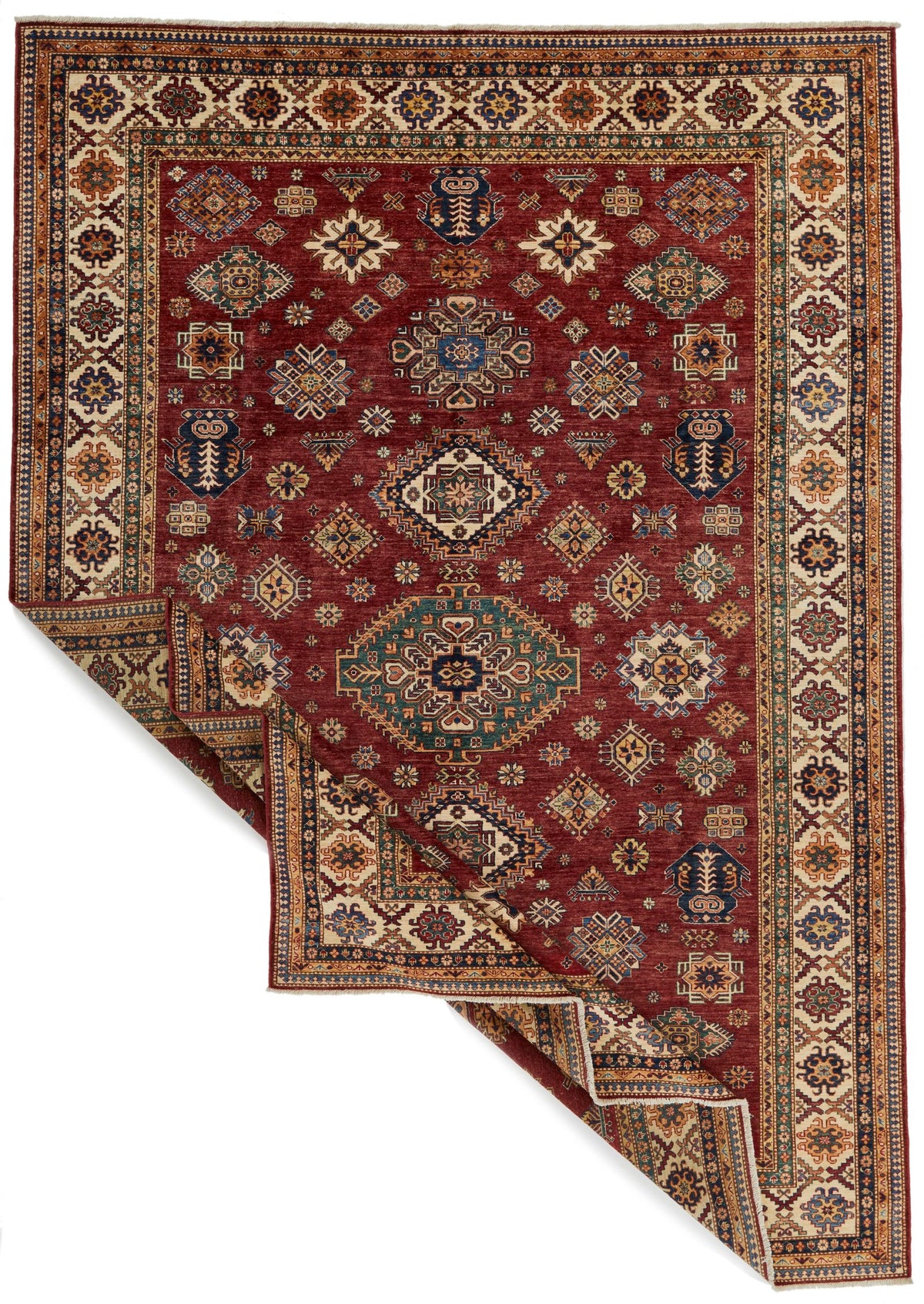 9x12 Rust and Multicolor Kazak Tribal Rug