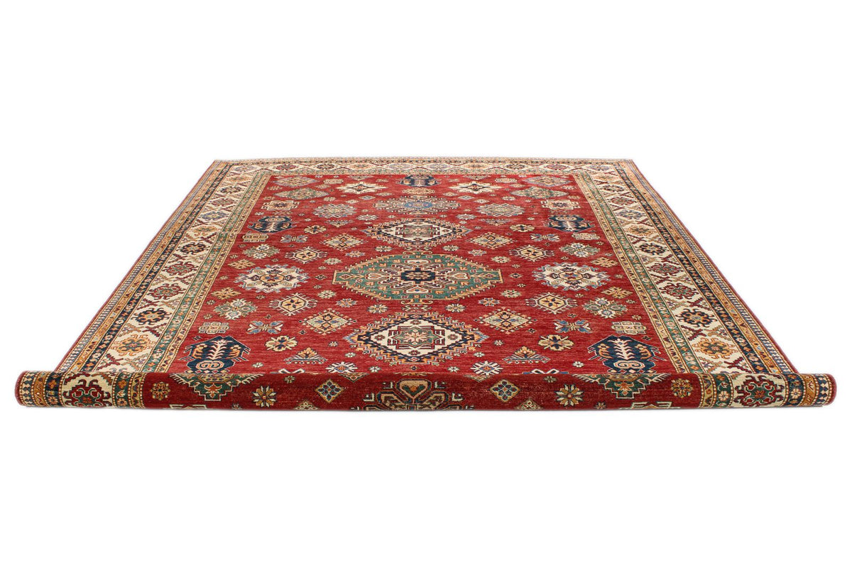 9x12 Rust and Multicolor Kazak Tribal Rug