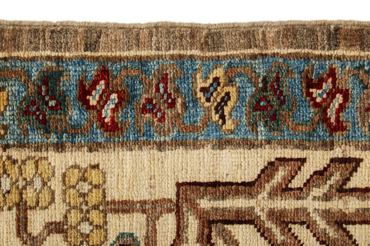 8x10 Ivory and Brown Kazak Tribal Rug