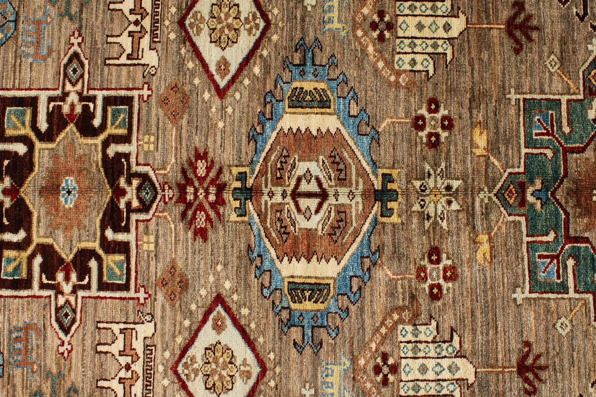 8x10 Ivory and Brown Kazak Tribal Rug