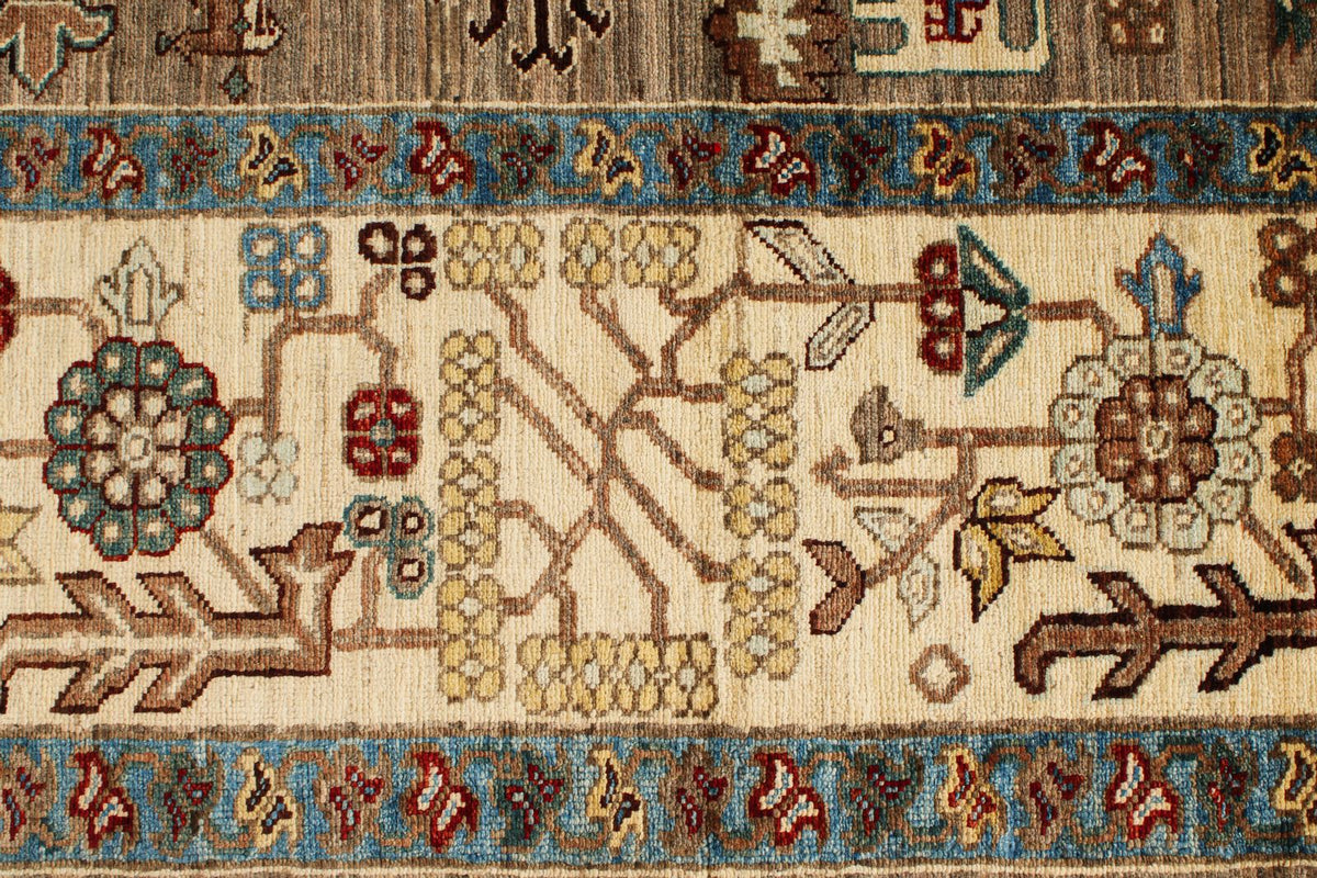 8x10 Ivory and Brown Kazak Tribal Rug