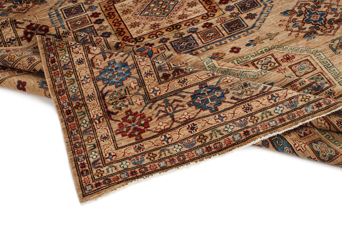 8x10 Ivory and Multicolor Kazak Tribal Rug