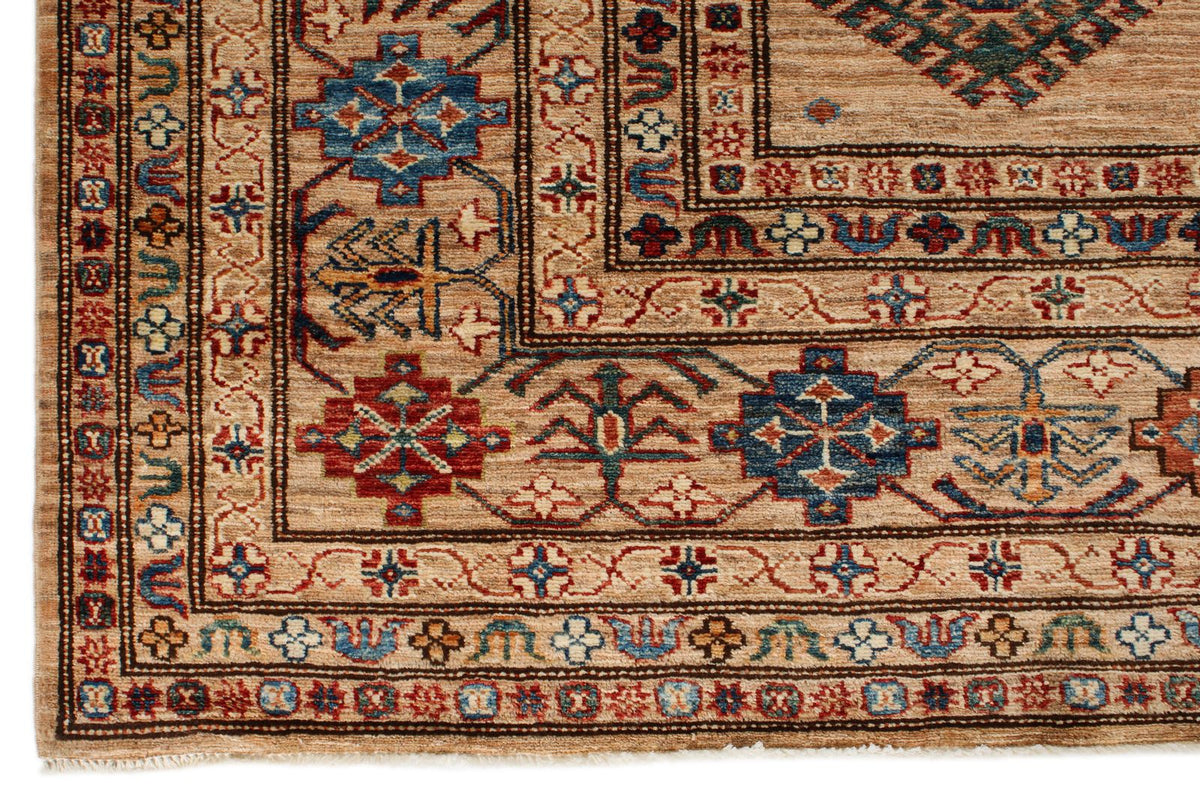 8x10 Ivory and Multicolor Kazak Tribal Rug