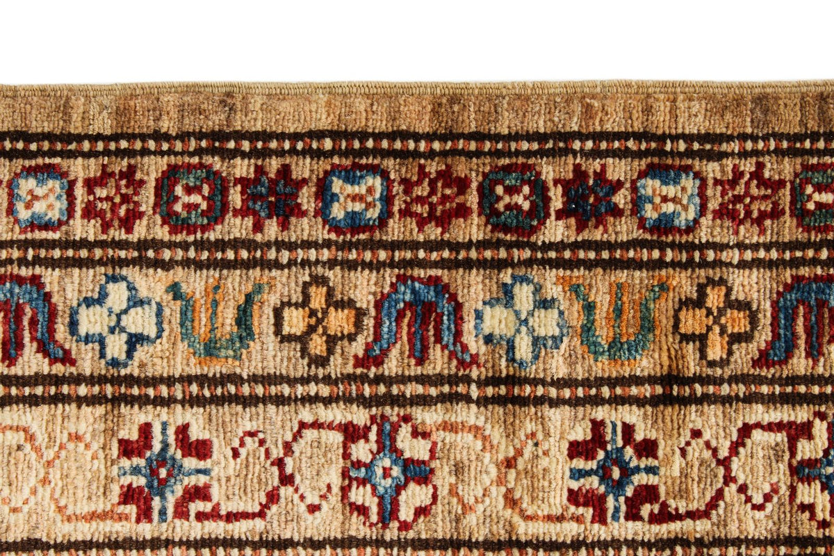 8x10 Ivory and Multicolor Kazak Tribal Rug