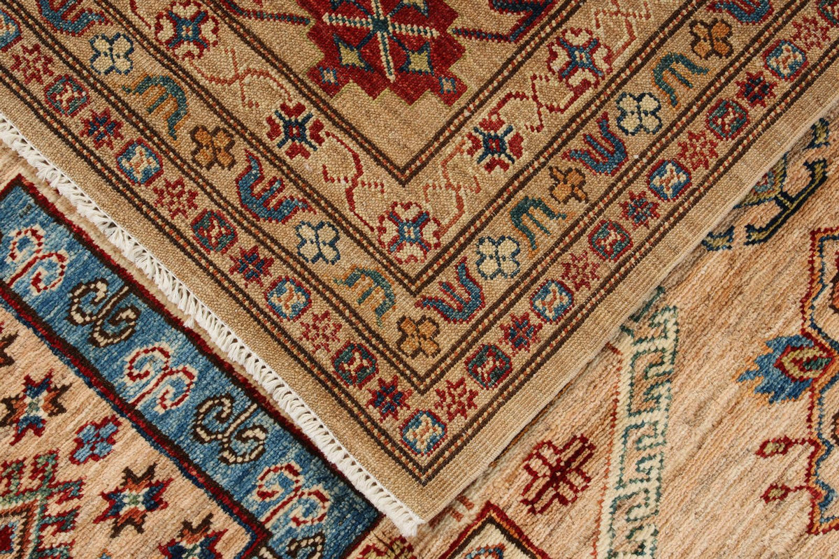 8x10 Ivory and Multicolor Kazak Tribal Rug