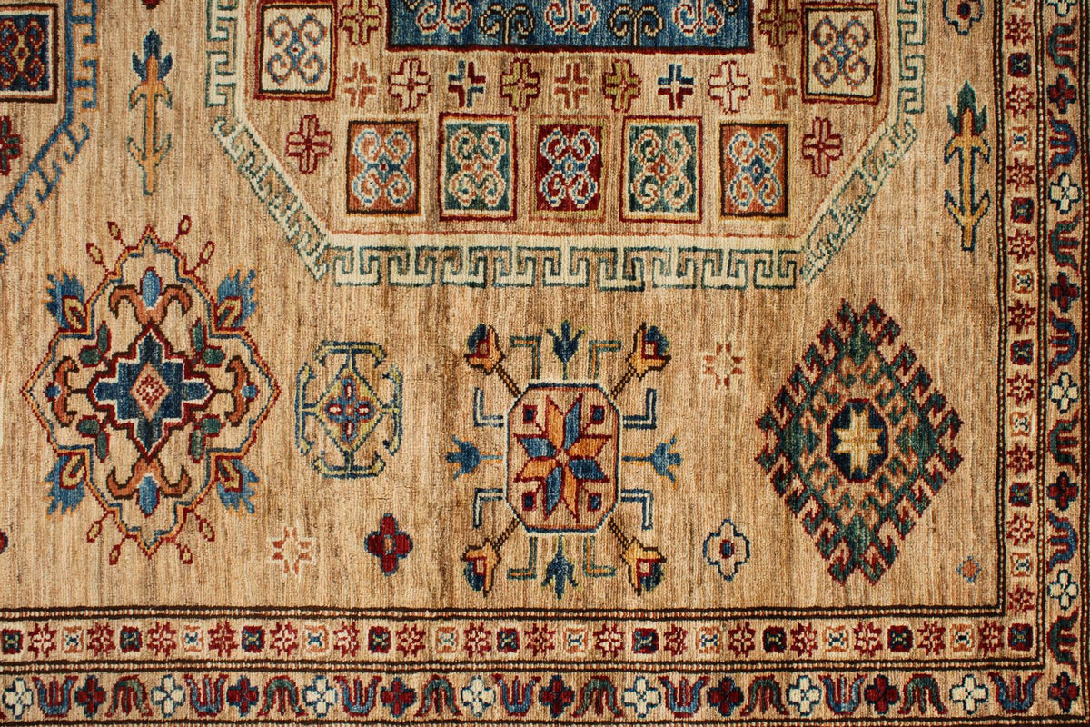 8x10 Ivory and Multicolor Kazak Tribal Rug