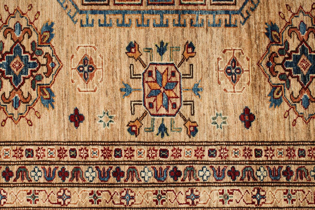 8x10 Ivory and Multicolor Kazak Tribal Rug