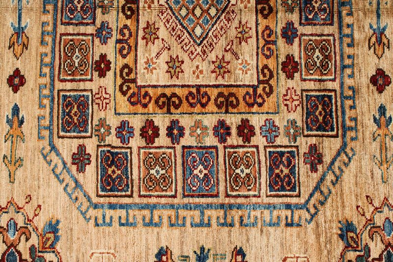 8x10 Ivory and Multicolor Kazak Tribal Rug