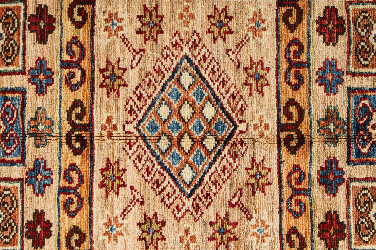 8x10 Ivory and Multicolor Kazak Tribal Rug