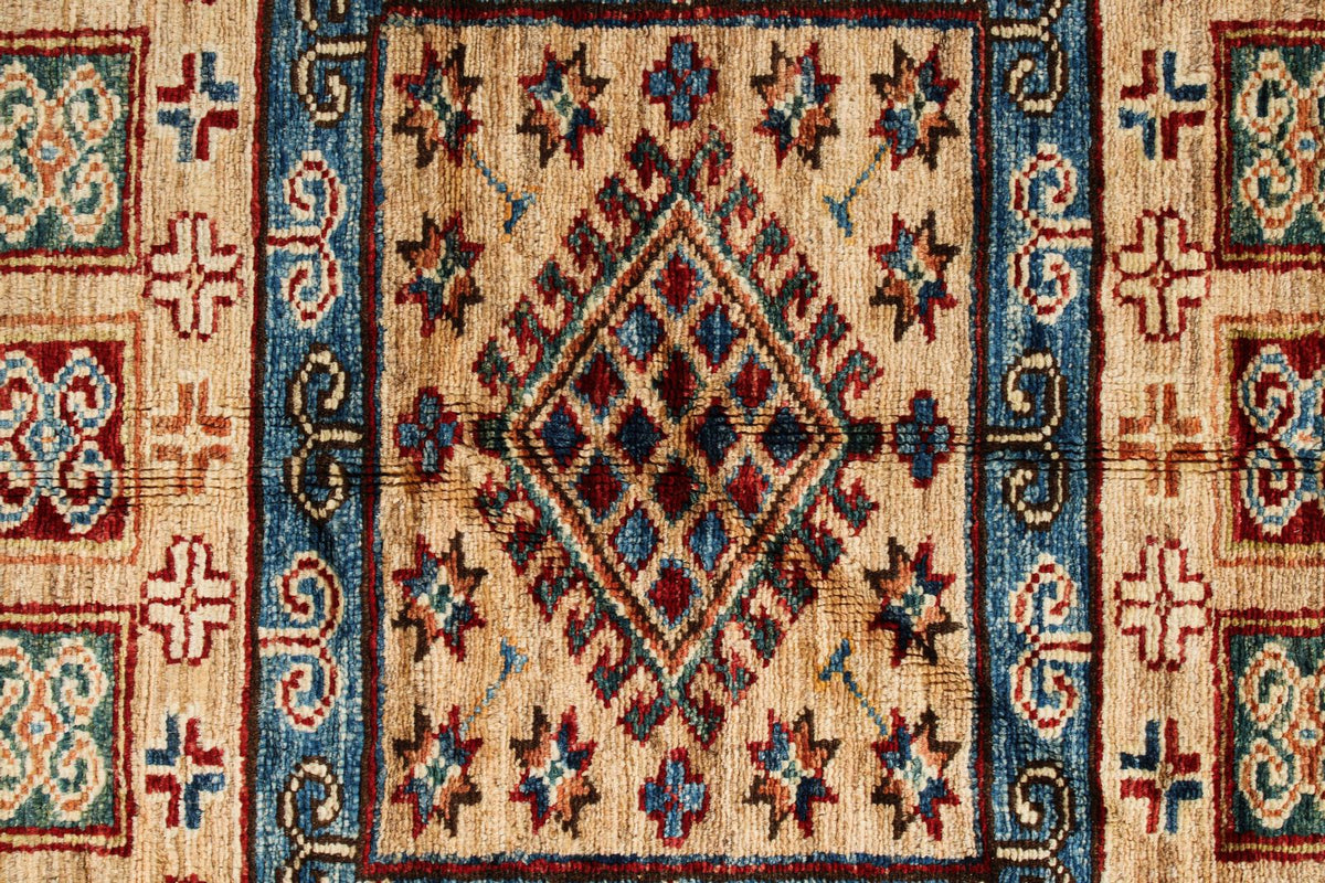 8x10 Ivory and Multicolor Kazak Tribal Rug