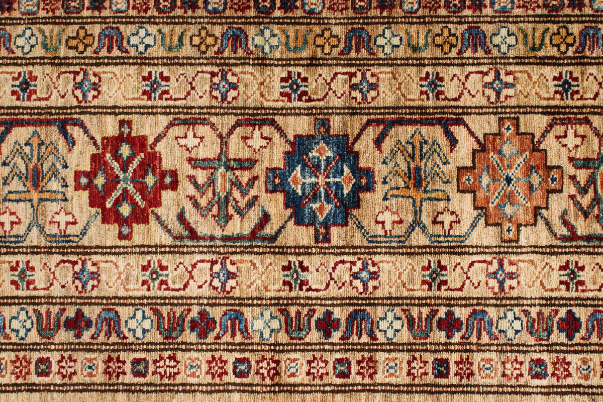 8x10 Ivory and Multicolor Kazak Tribal Rug