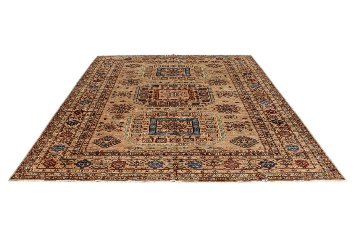 8x10 Ivory and Multicolor Kazak Tribal Rug
