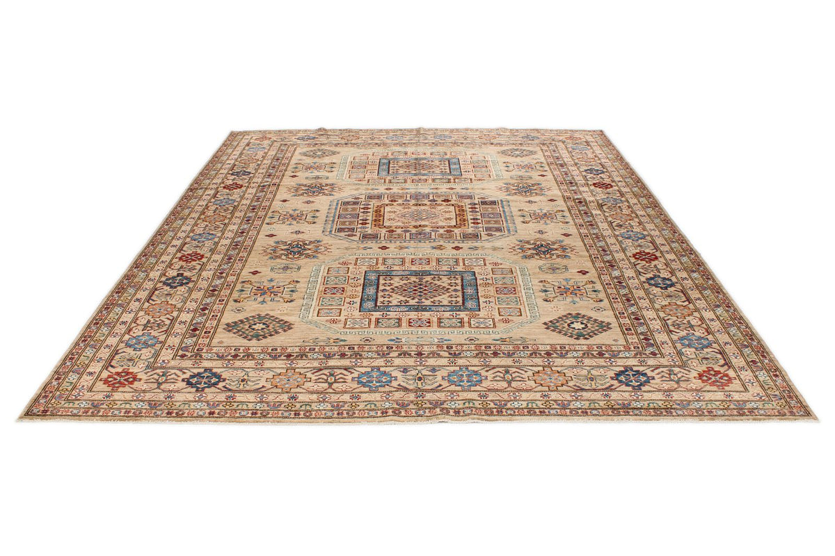 8x10 Ivory and Multicolor Kazak Tribal Rug
