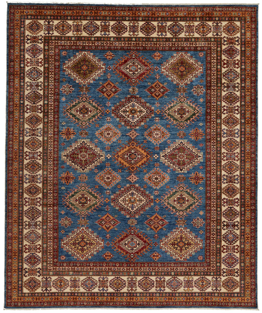 8x10 Navy and Red Kazak Tribal Rug