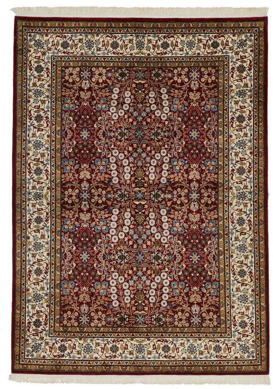 6x8 Red and Ivory Turkish Silk Rug