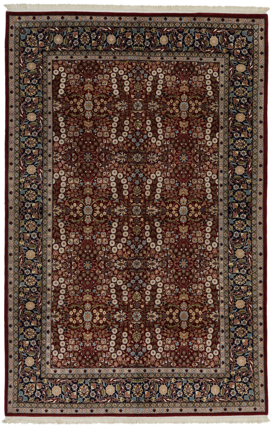 6x10 Red and Navy Turkish Silk Rug