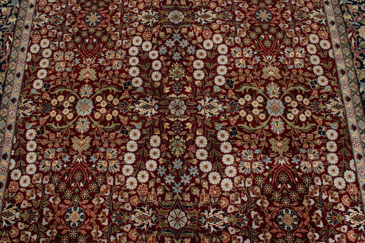 6x10 Red and Navy Turkish Silk Rug