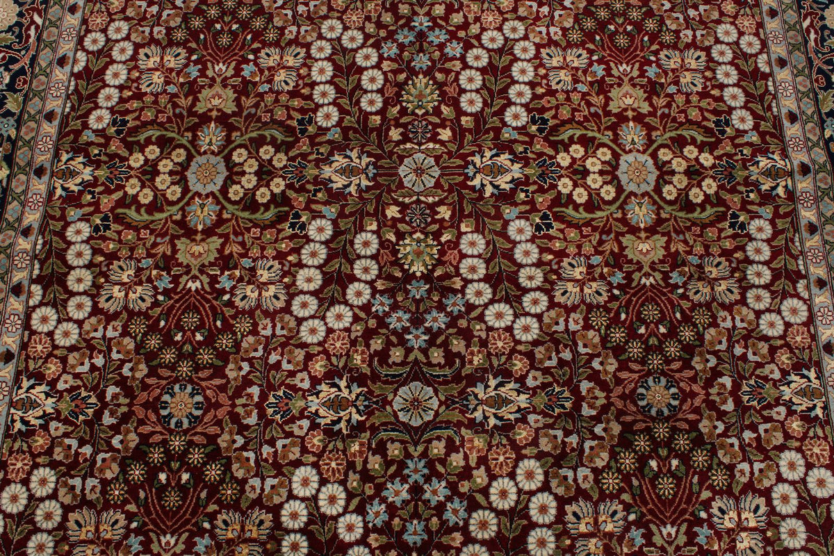 6x10 Red and Navy Turkish Silk Rug