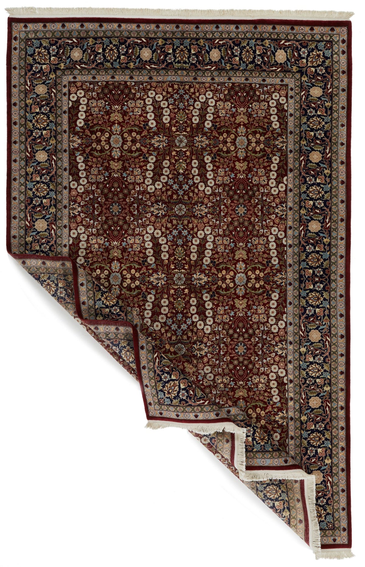 6x10 Red and Navy Turkish Silk Rug