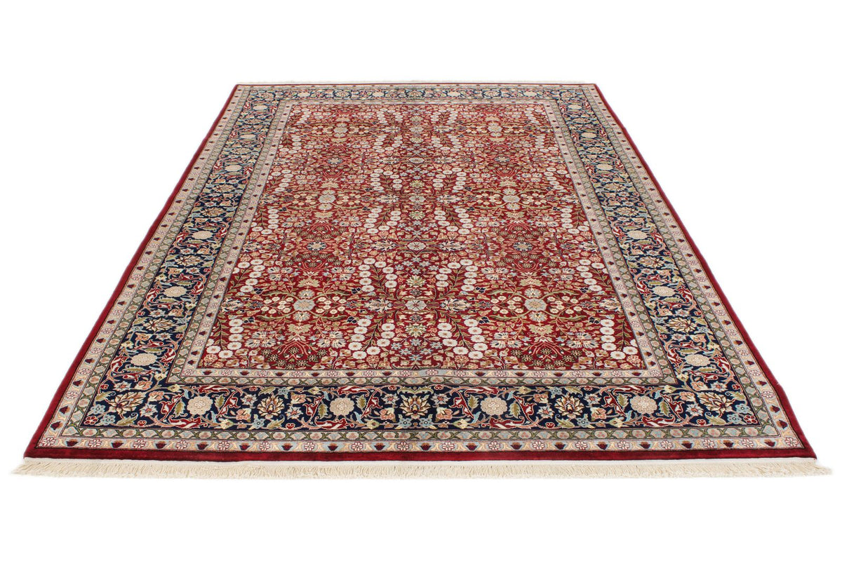 6x10 Red and Navy Turkish Silk Rug