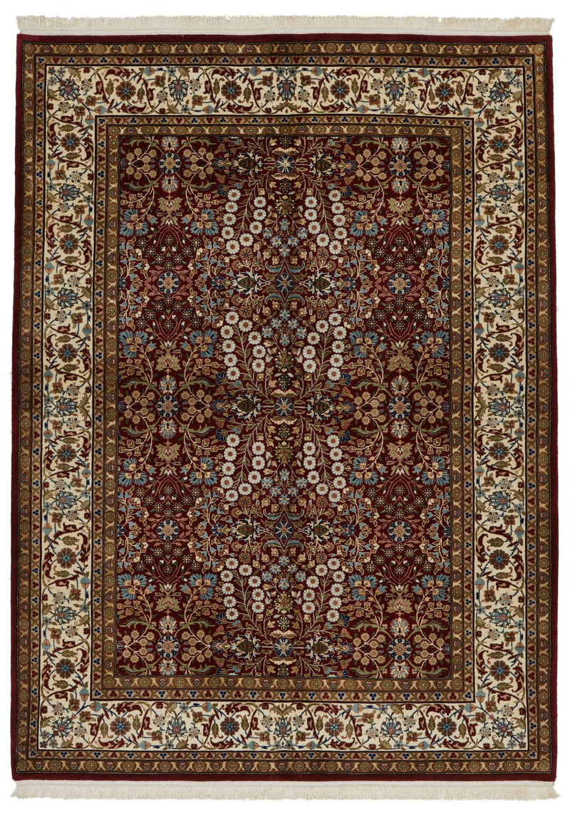 8x10 Red and Ivory Turkish Silk Rug