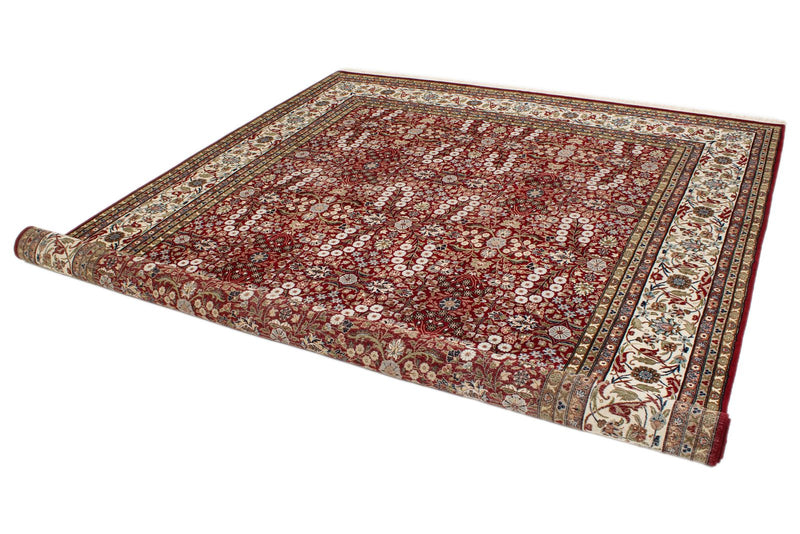 8x10 Red and Ivory Turkish Silk Rug