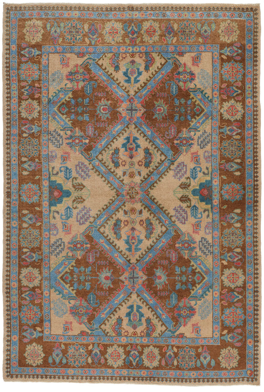 6x9 Blue and Brown Turkish Oushak Rug