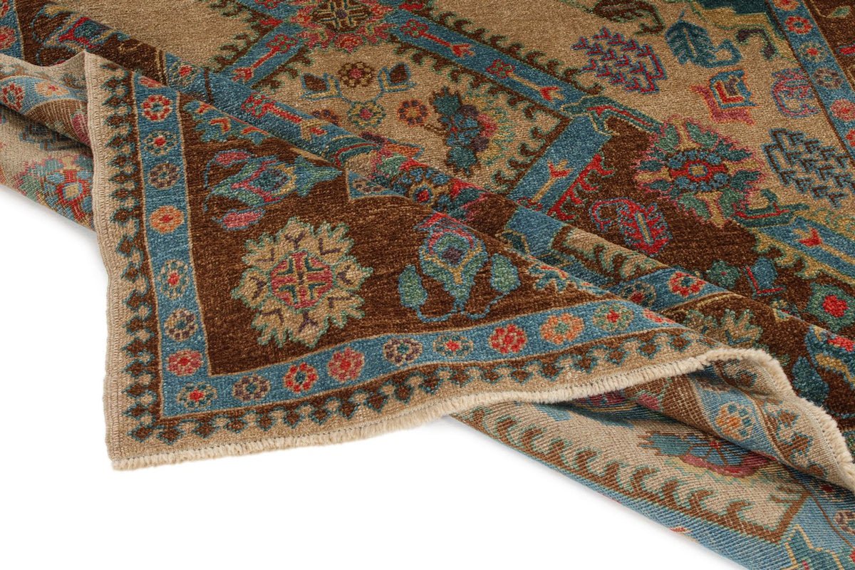 6x9 Blue and Brown Turkish Oushak Rug