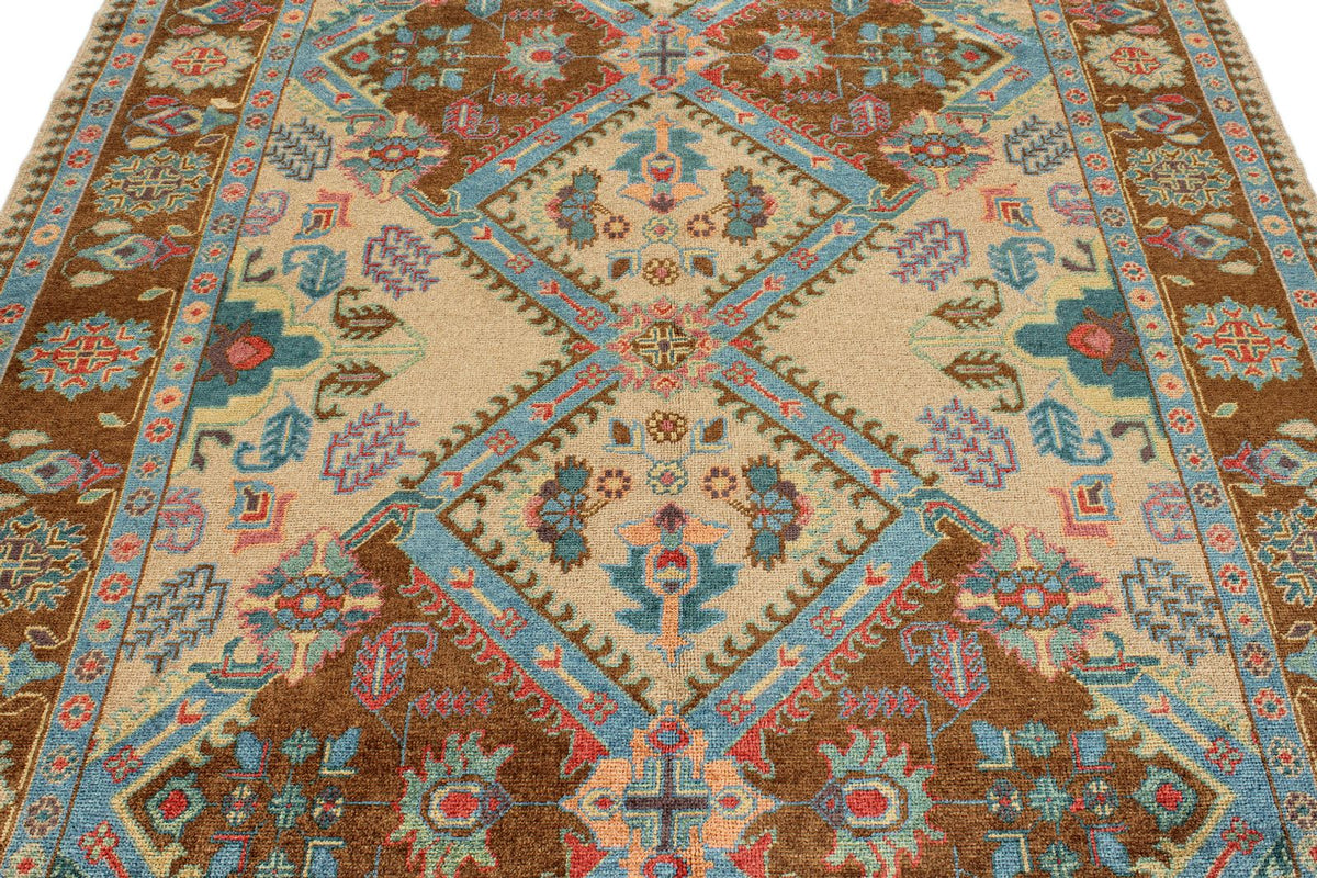 6x9 Blue and Brown Turkish Oushak Rug