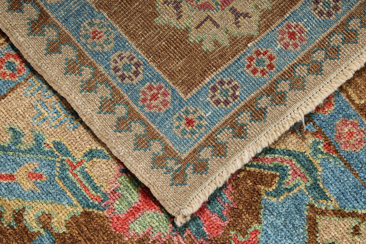 6x9 Blue and Brown Turkish Oushak Rug