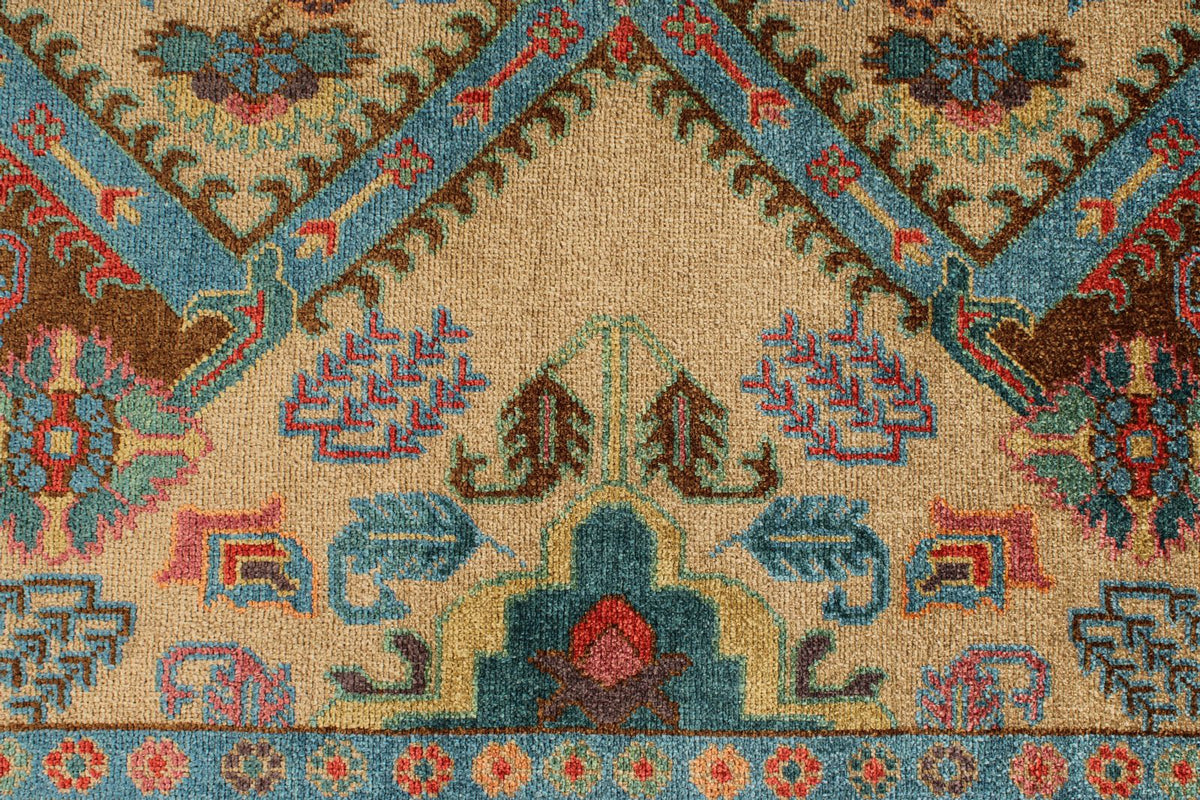 6x9 Blue and Brown Turkish Oushak Rug