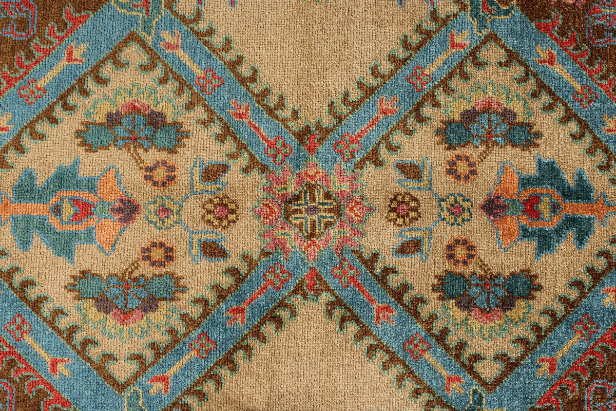 6x9 Blue and Brown Turkish Oushak Rug