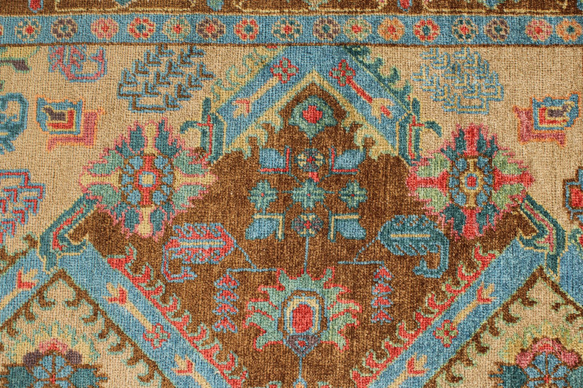 6x9 Blue and Brown Turkish Oushak Rug