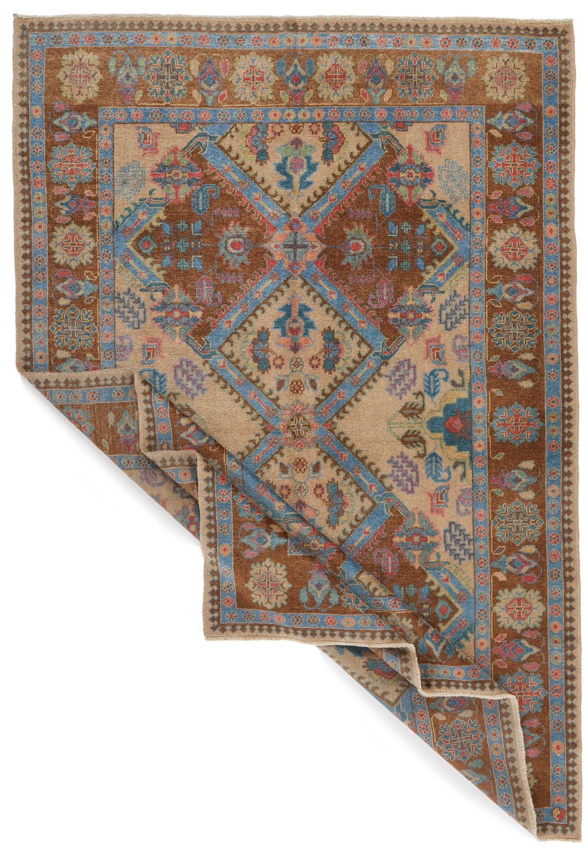 6x9 Blue and Brown Turkish Oushak Rug
