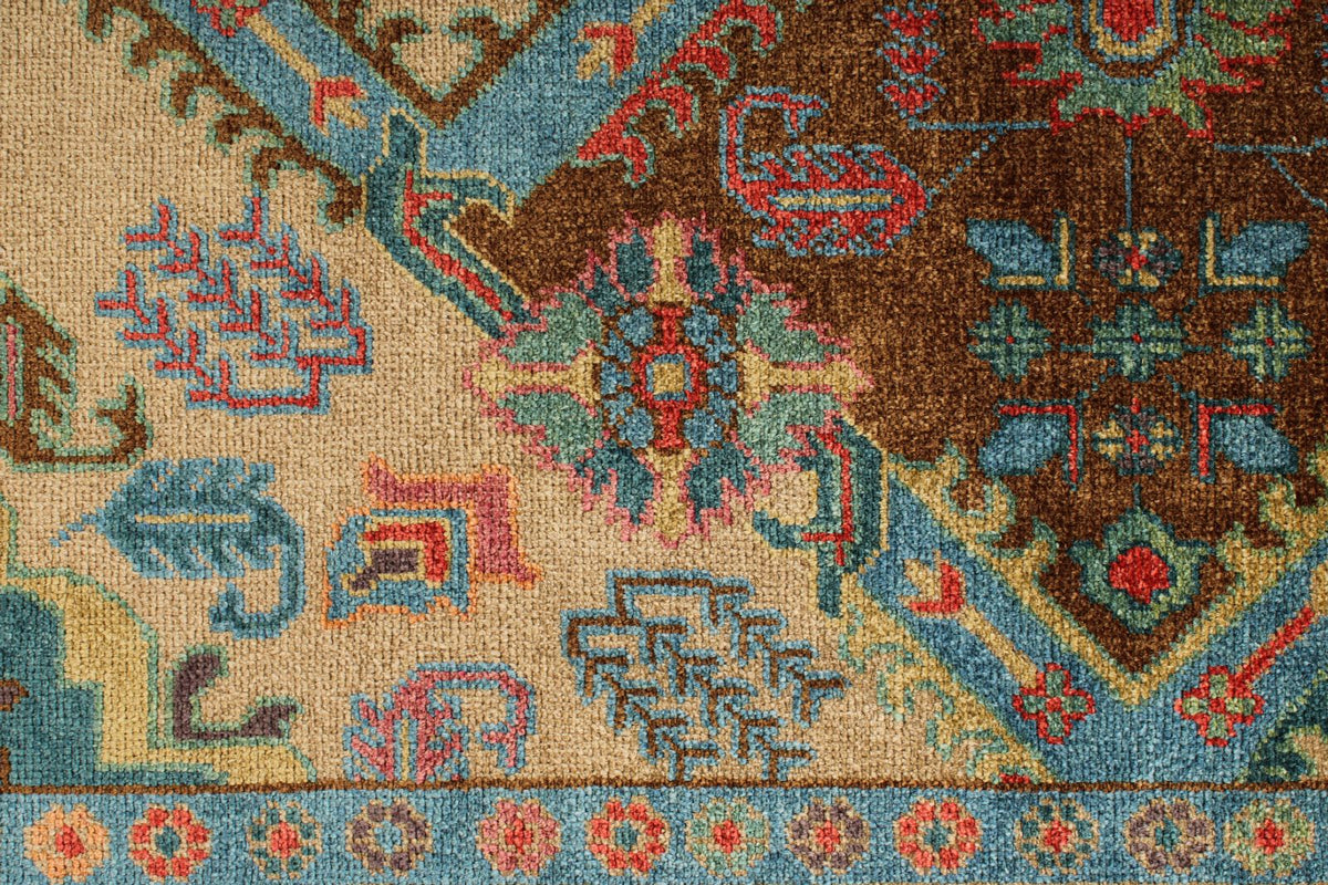 6x9 Blue and Brown Turkish Oushak Rug