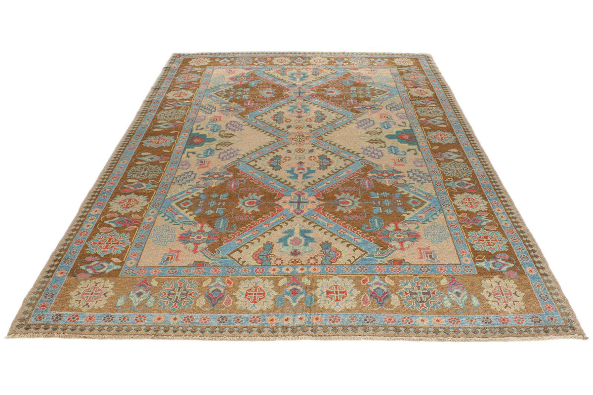 6x9 Blue and Brown Turkish Oushak Rug