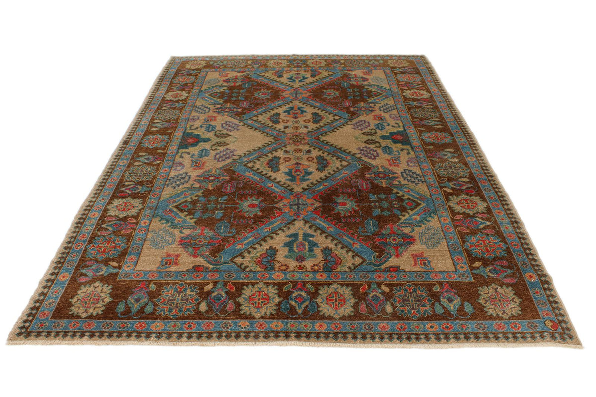 6x9 Blue and Brown Turkish Oushak Rug