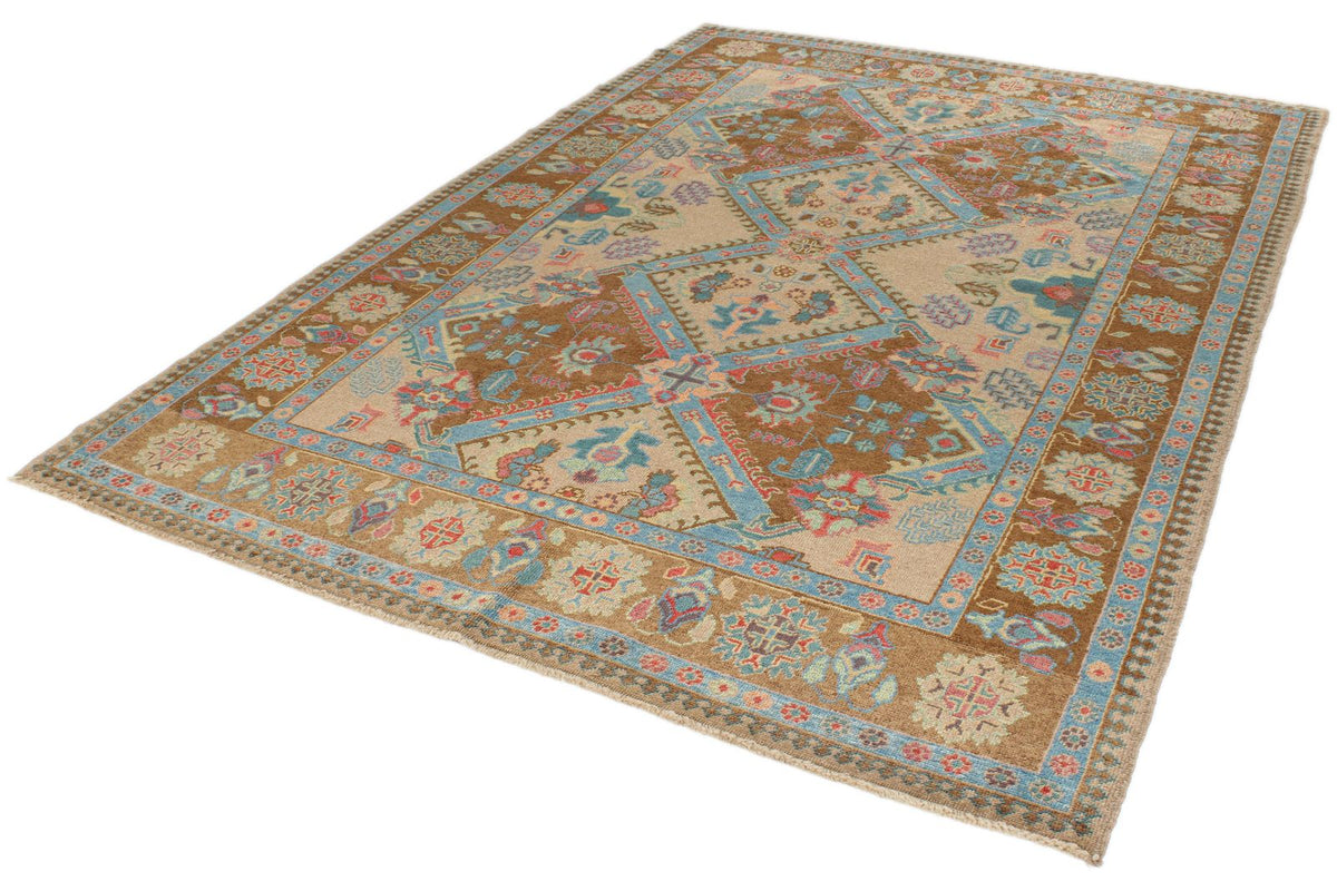6x9 Blue and Brown Turkish Oushak Rug