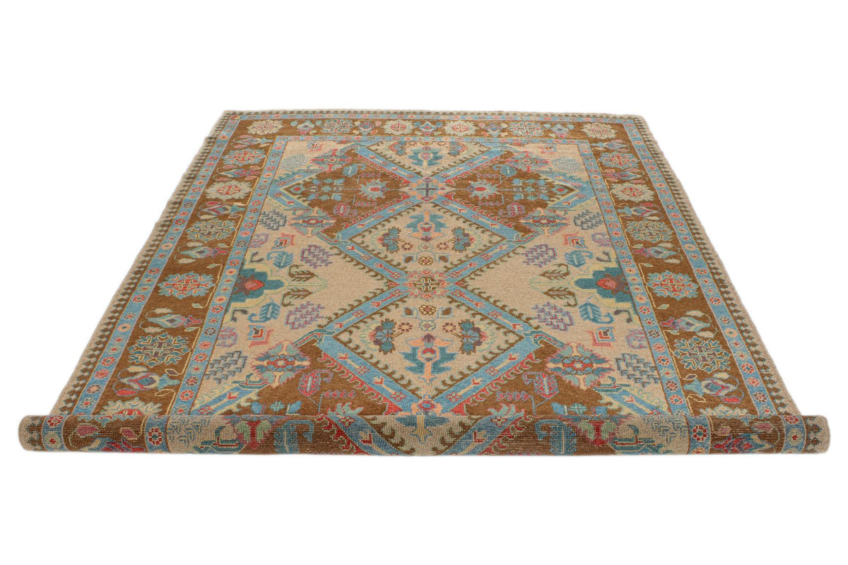 6x9 Blue and Brown Turkish Oushak Rug