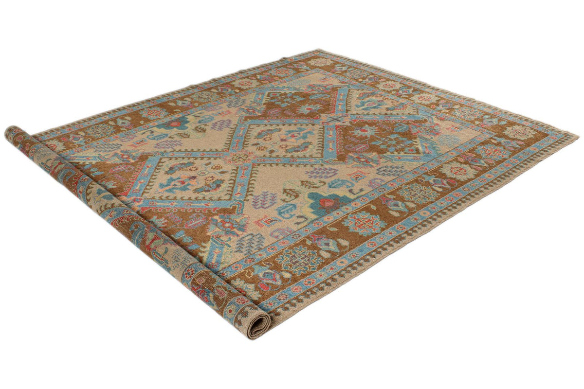 6x9 Blue and Brown Turkish Oushak Rug