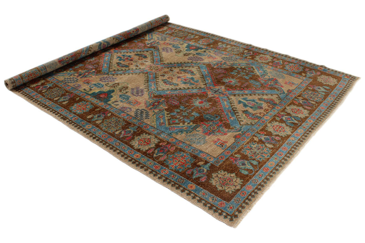 6x9 Blue and Brown Turkish Oushak Rug