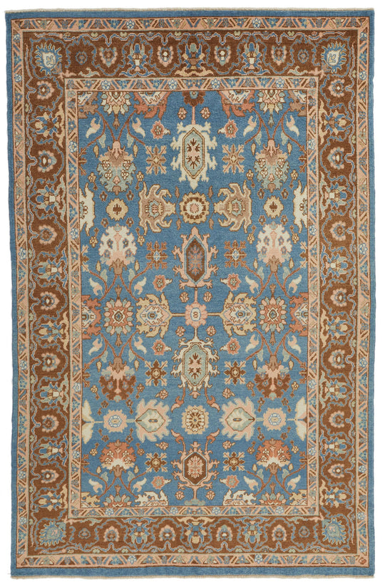 6x9 Blue and Brown Turkish Oushak Rug